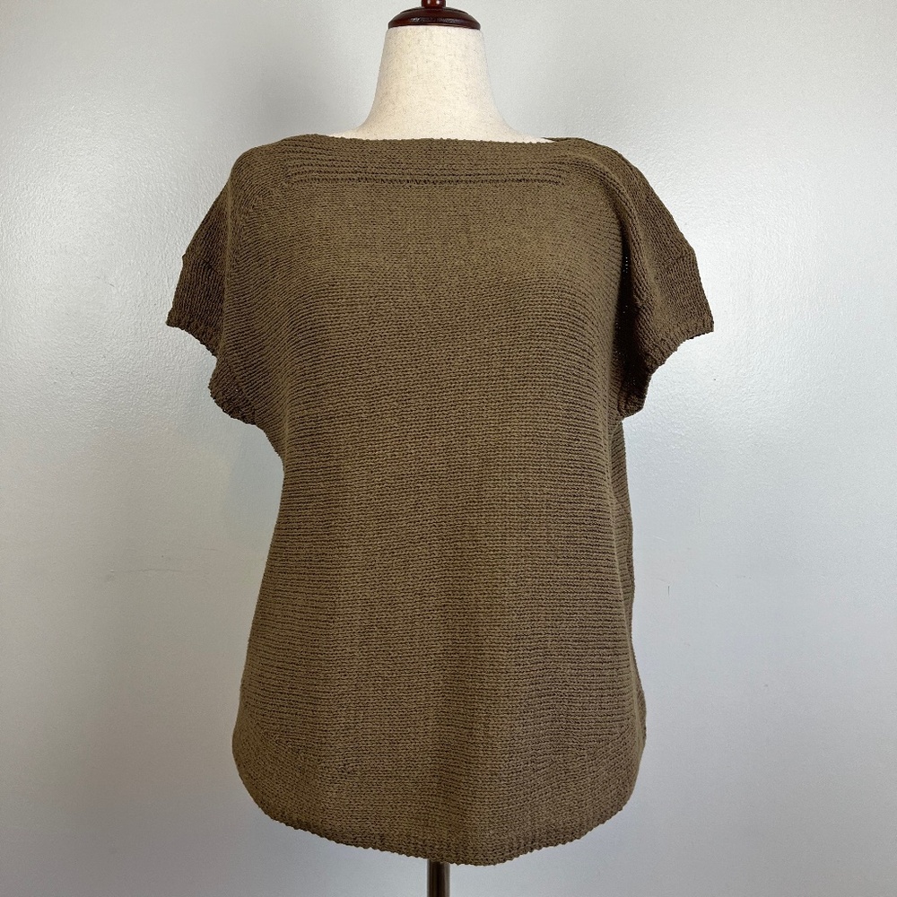 Talbots Cap-Sleeve Cotton Brown Loose Knit Sweater - Size Medium
